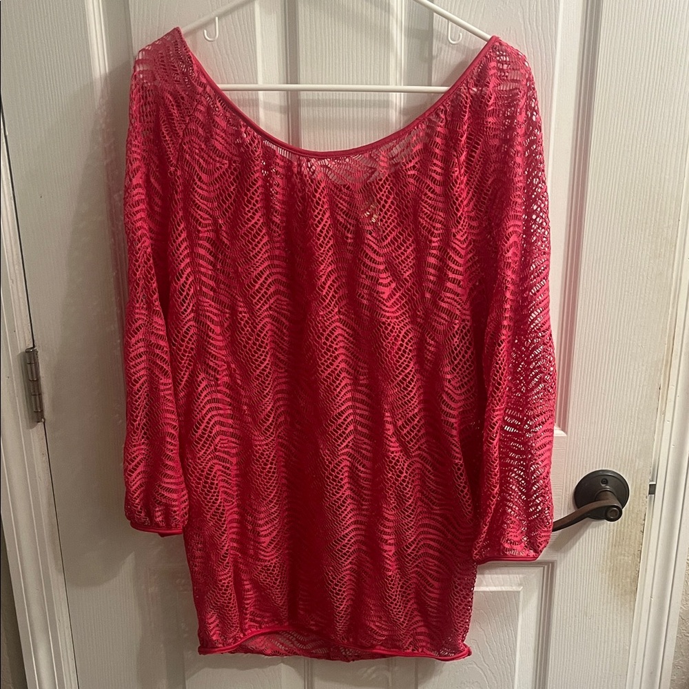 Long Elegant Legs Vibrant Red Lace Blouse